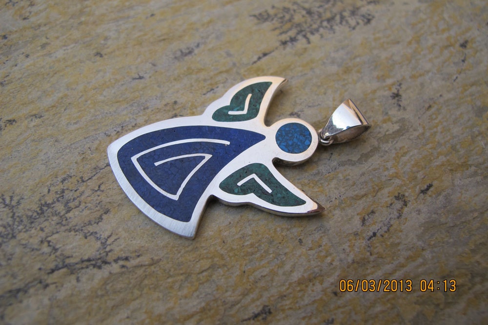 Angel Shaped Mosaic Sterling Silver Pendant