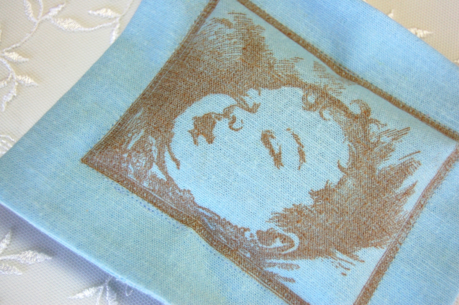Lavender Sachet, Victorian Style Baby on Blue Linen (Gifts under 10 dollars) Mother's Day/ Baby Shower/ New Mother Gifts