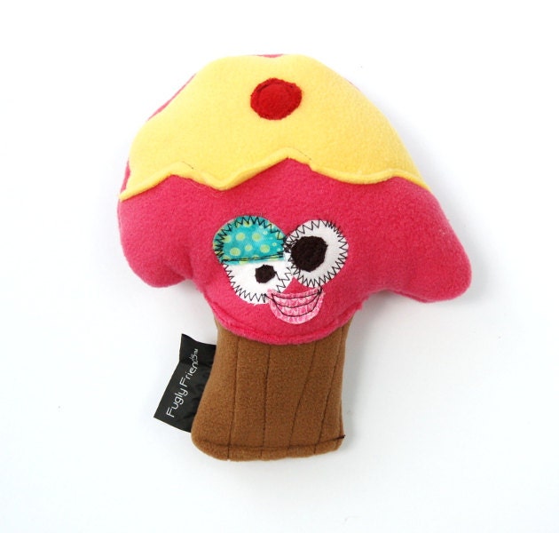 Birthday Medium Plush Cupcake Dog Toy with Secret Heart Fortune & Squeaker - Sprinkle Face by Fugly Friends