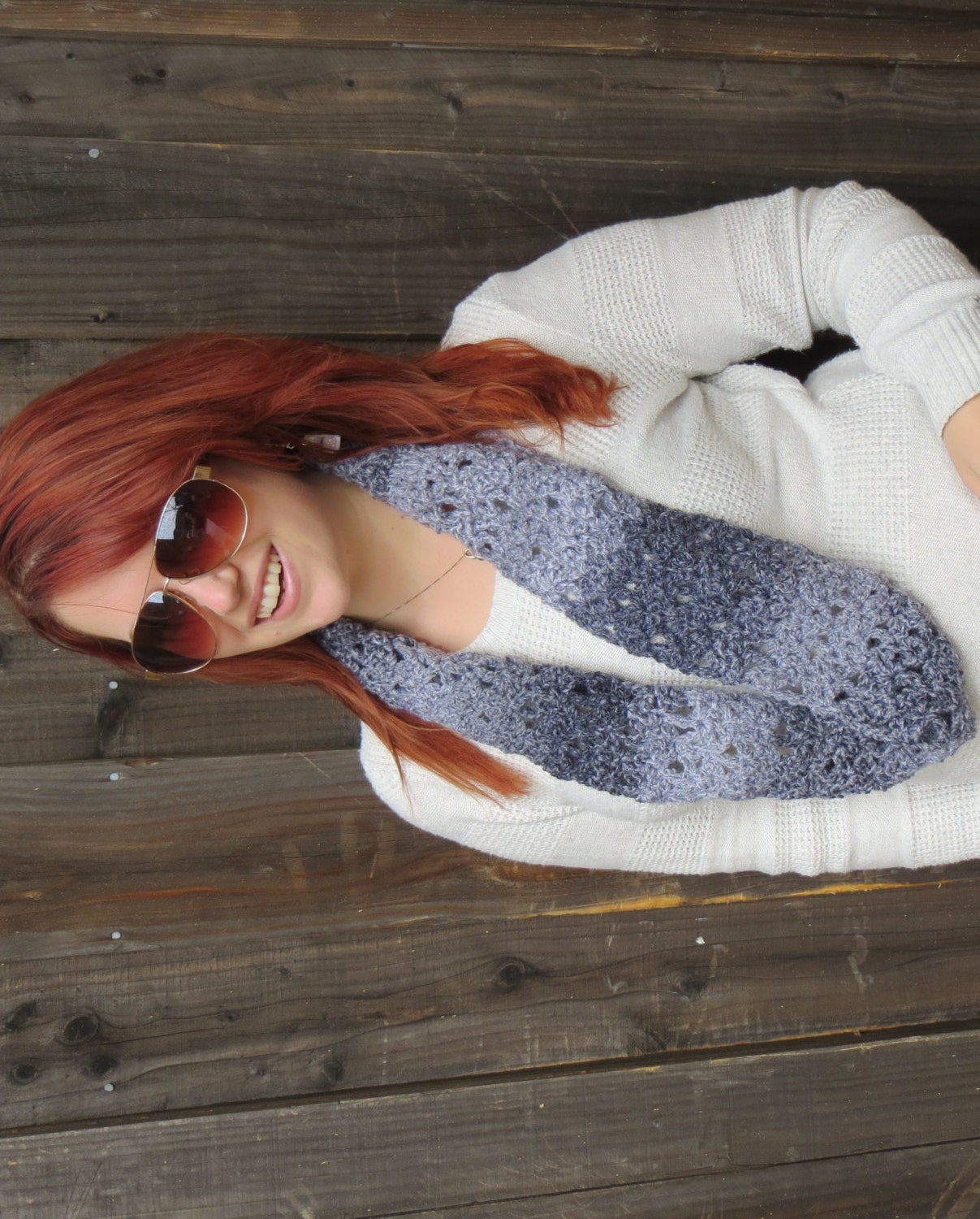Infinity Mobius Scarf, Gray and White Marble (crochet loop scarf)