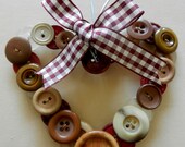 Brown/ Red Heart Button Wreath