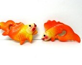 2 Orange Yellow Chalk Ware Water Fish, Childrens Bathroom Decor, Miller Studio