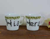 His and Hers coffee mugs / couples coffee mug set / cute 70's cup / coffee cups / upcycled