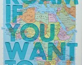 Africa/ Roam if You Want To / Letterpress Print on Antique Atlas Page