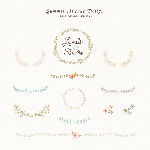 Laurel and Flowers design elements - for personal or photography use - INSTANT DOWNLOAD
