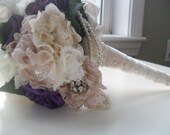 Brooch,Silk and Lace Cascading Brooch and Jeweled Wedding Bouquet    Made to Order