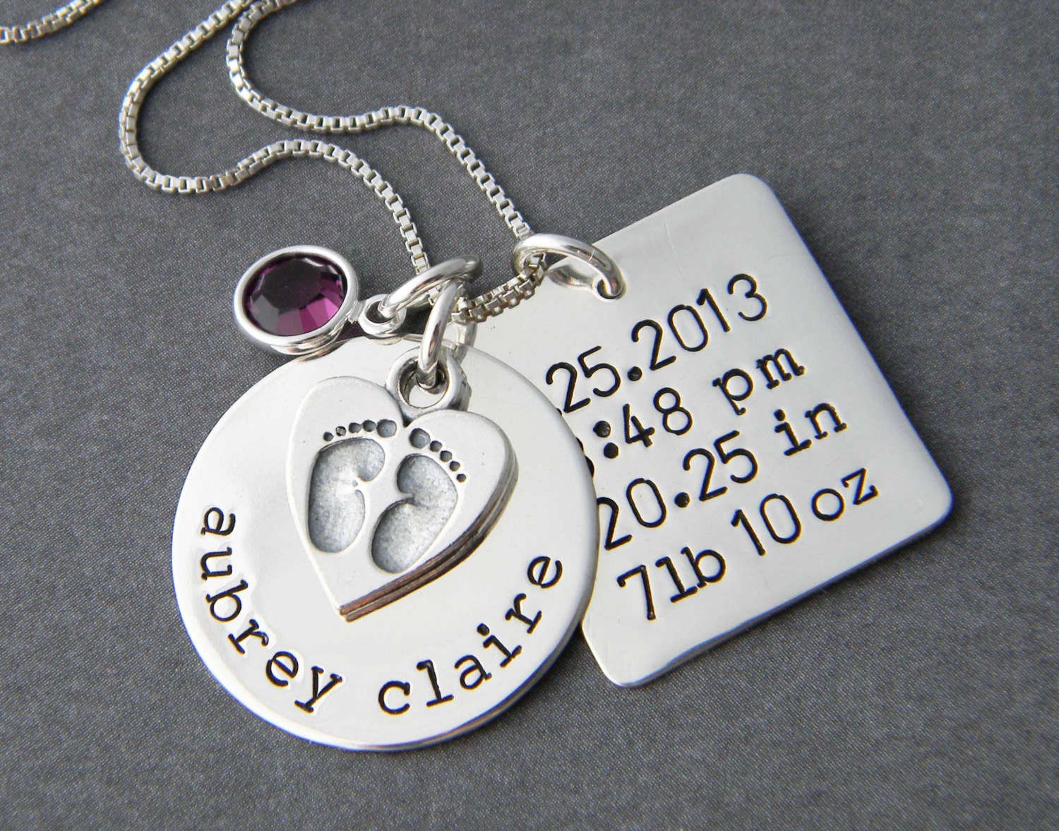 Hand Stamped Birth Stats Mommy Memory Necklace