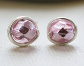 metallic pink earrings, stud, nickel free, breast cancer awareness, silver plated