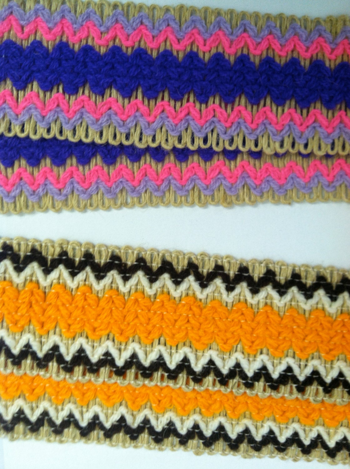 Vintage Trim 60s 1960s Belt Trim Orange Purple Pink Brown White Ribbon Raffia Trim Wide Ribbon 73" long for two Belts Belt material