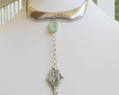 MERMAID One of a Kind Vintage Assemblage Silver Choker Nautical Key Mint Green Glass Necklace