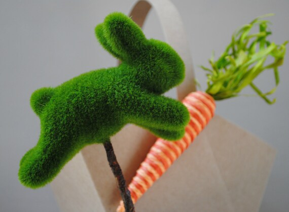 Bunny rabbits 3 faux moss bunnies Il_570xn