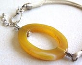 Leather friendship Bracelet handmade genuine leather sterling silver agate white jewelry