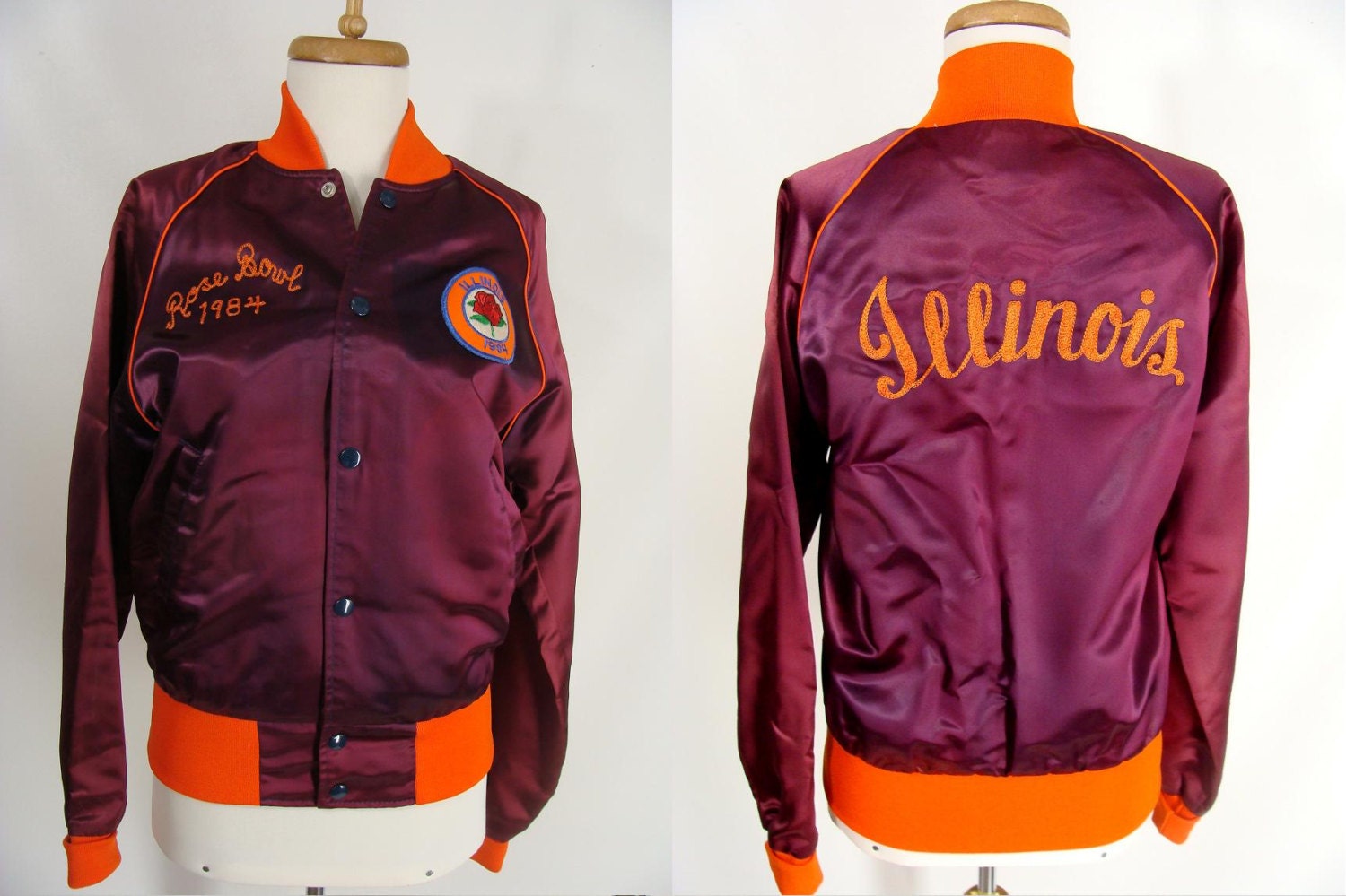 rare vintage 80s 1984 Rose Bowl Illinois Illini Game Day Sports Jacket and Patch