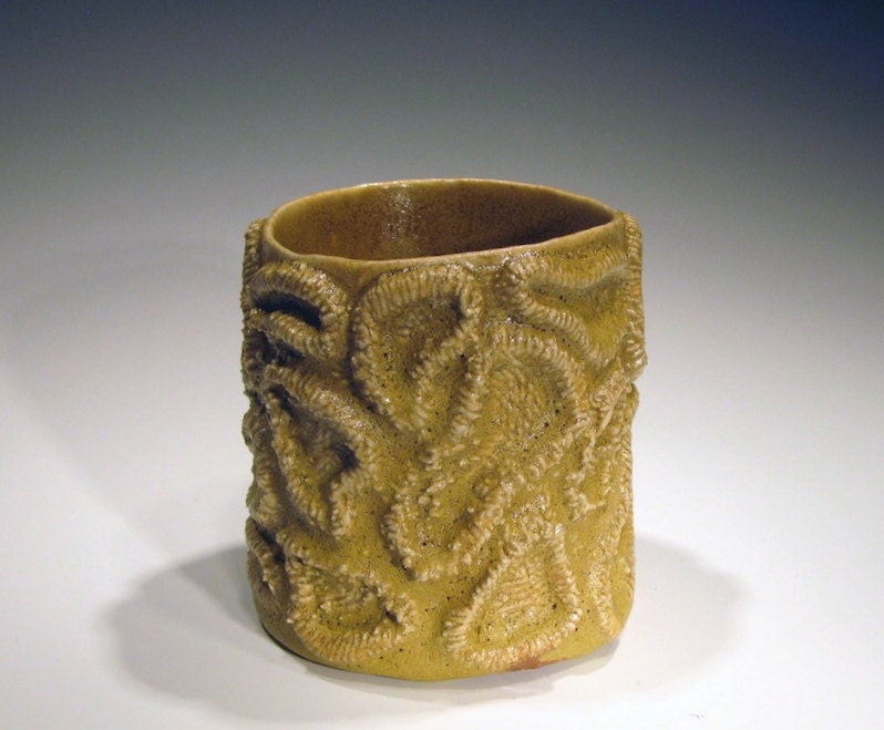 Yellow porcelain brain coral votive cup