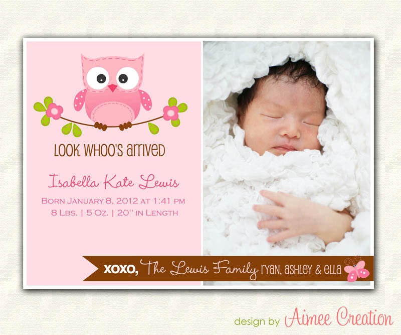 Owl Baby Announcement PRINTABLE (for Boy or Girl)