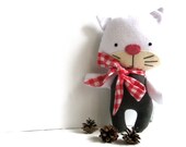Stuffed cat kitty stuffed toy soft toy cat rag doll plushie softie stuffed animal handmade doll toy red white grey 25 cm 9.8"