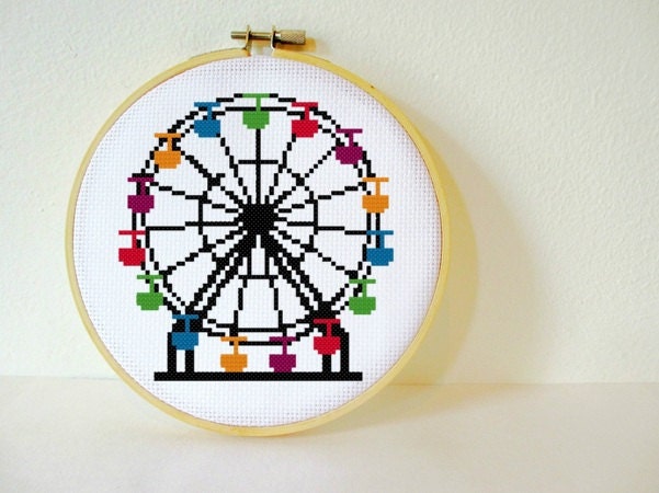 Counted Cross stitch Pattern PDF. Instant download. Ferris Wheel. Includes easy beginners instructions.