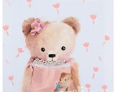 Children's wall art print, pink teddy bears, girl's room decor, nursery animal decor by inameliart