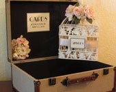 Wedding Card Box Holder / Wishes / Set of Vintage Style Rustic Suitcase / Burlap / Program Holder / champagne Birdcage