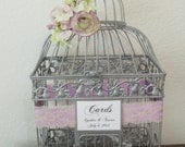 Silver Wedding Card Box / Lavender / Vintage Inspired / Birdcage Wedding Card Holder / Vintage Lace
