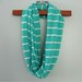 Stretch Jersey Infinity Scarf. Aqua and White Stripe. Ready to Ship.