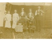 Antique Photograph / Family Portrait / Mother Father and Six Children / Doll Fan Violin