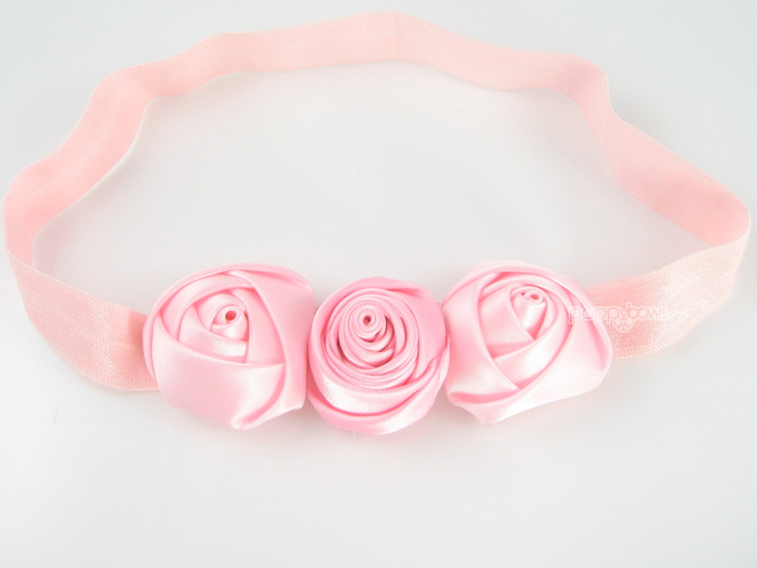 Light Pink Baby Headband - 3 Satin Rosettes In A Row Headband Roses - Newborn Toddler Girl Special Occasion