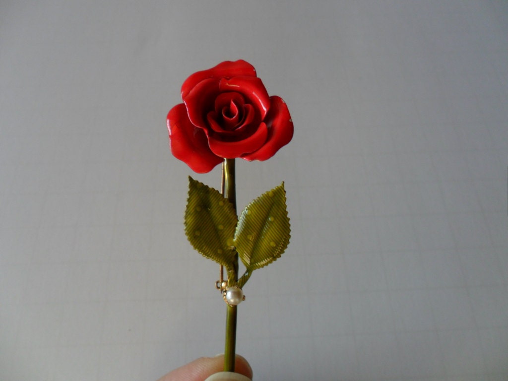 red vintage Original by Robert rose pin . vintage rose pin brooch
