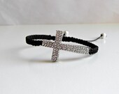 Trendy Silver Dazzling Crystal Rhinestone Cross Bracelet  Macrame Adjustable Bracelet Charm Bracelet