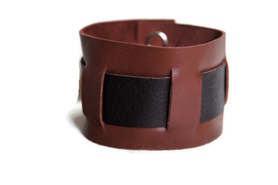 Men's Two Tone Brown Leather Cuff Bracelet