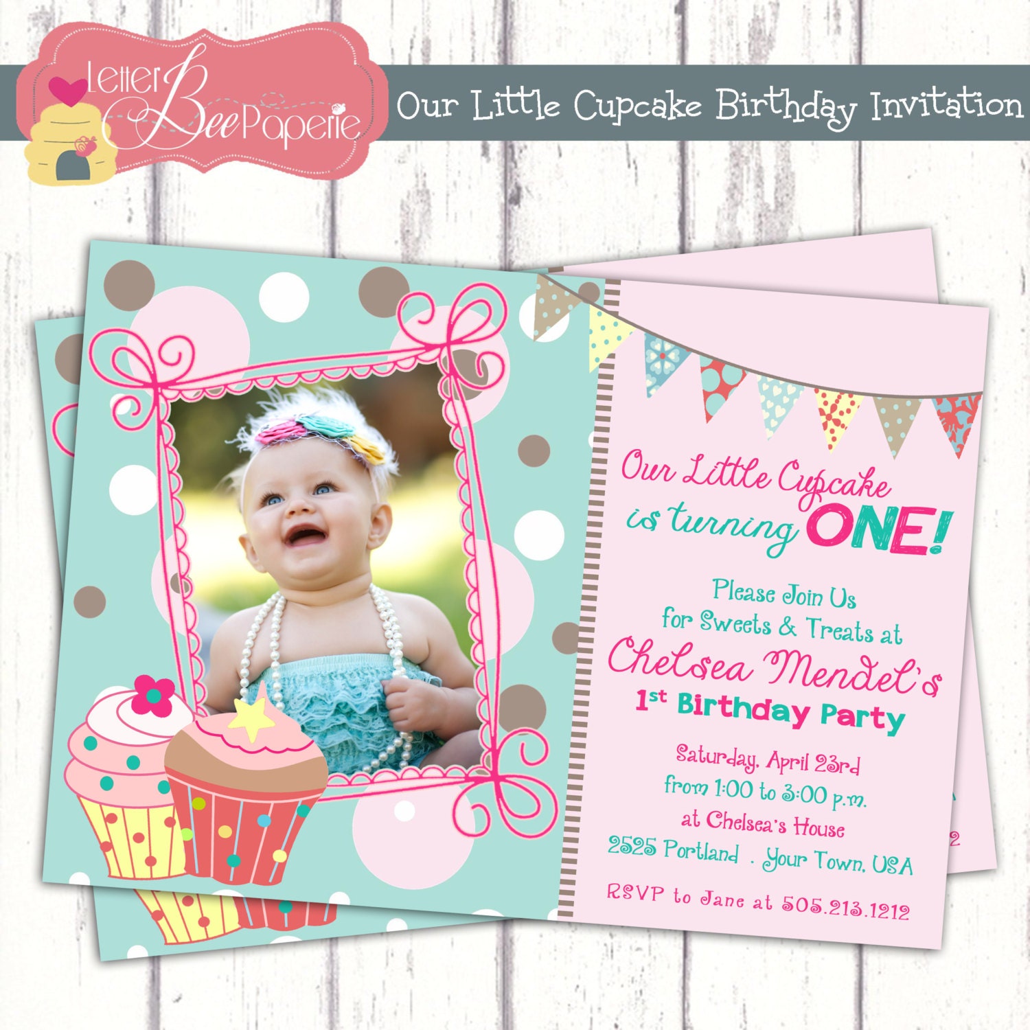 Our Little Cupcake Girl's Birthday Party Photo Invitation - Printable Digital File Il_570xn