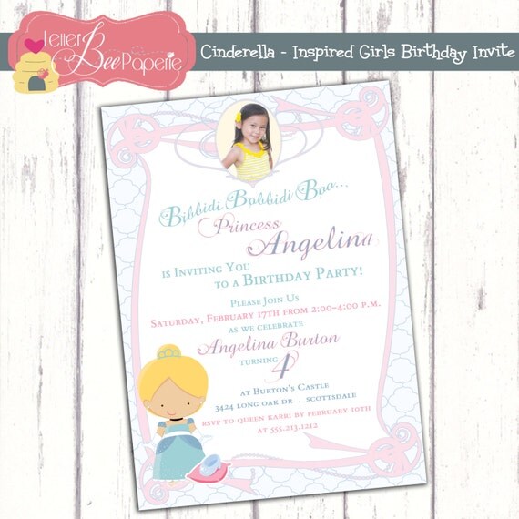 Cinderella-Inspired Girl's Birthday Party Photo Invitation - DIY Printable File Il_570xn