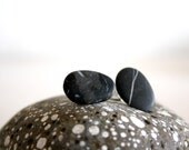 ear studs " zen" with beach pebbles on 925 sterling silver base...rock(s) for your ears...black stone jewelry