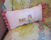 Vintage Trailer Pillow, Handmade Pillow, Chenille Pillow, Kidney Pillow, Handmade Novelty Pillow, Glamping