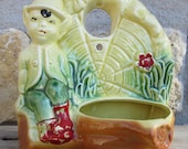 Vintage Pixie Planter - Elf Ceramic Wall Pocket - Gnome Vase