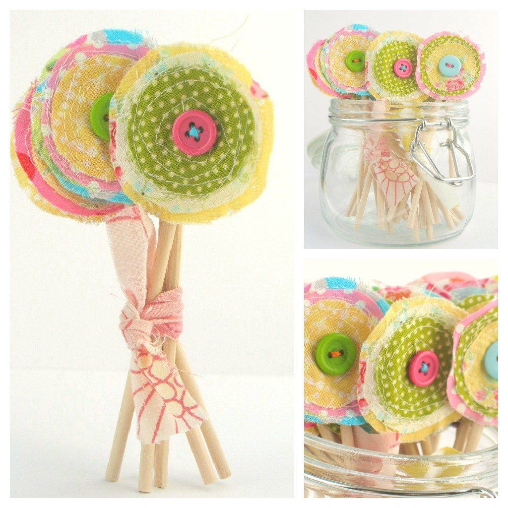 Fabric Flower Cupcake Toppers, Fabric Bloom, Party Cupcake Toppers, Cake Toppers, Party Decor, Weddings, Photo Prop, SET of 6