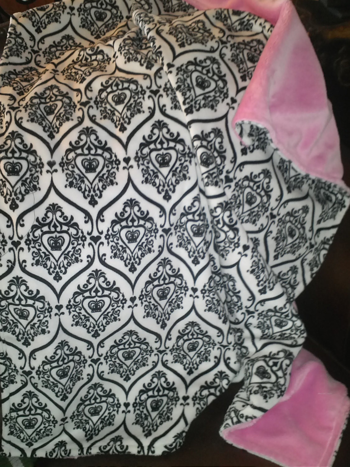 minky baby blanket beautiful black and white damask-- FREE Shipping