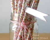 25 Floral Straws, Paper Straws, Party Straws, Wedding Straws