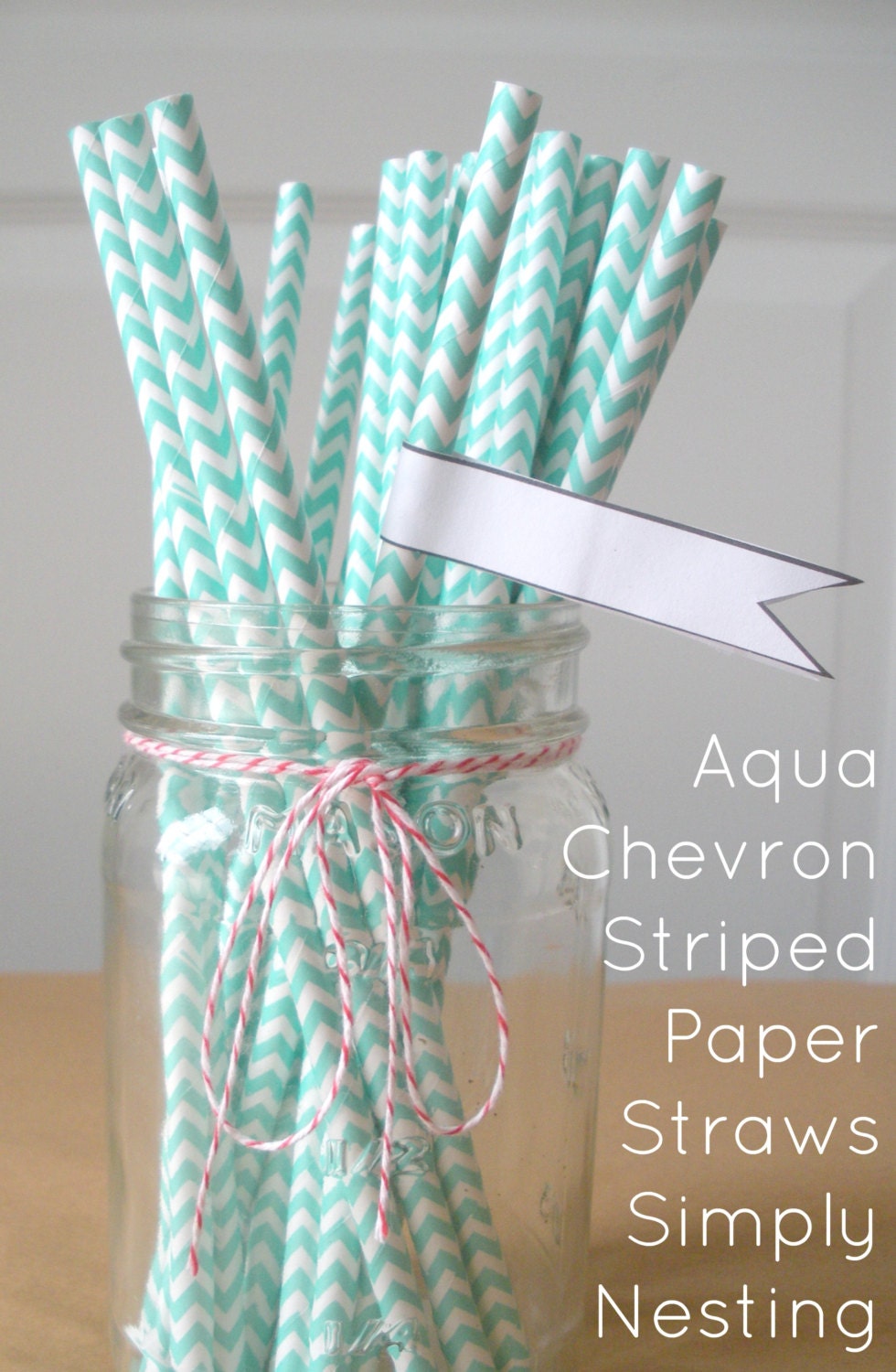 25 Aqua Paper Straws, Chevron Striped Paper Straws, Party Straws, Wedding Straws