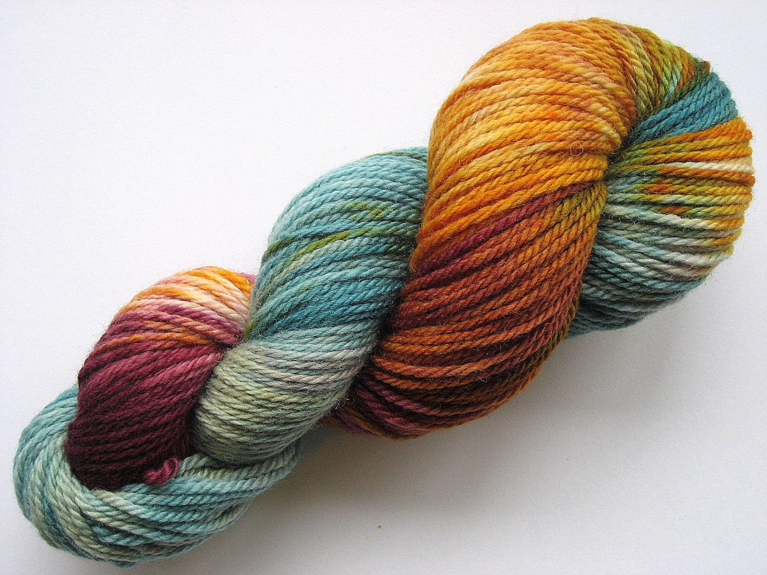 Teal, Burgundy, Gold, and Taupe, 100% British BFL, 'Ron & Hermione Forever,' 183 yards of Hand-dyed Aran Weight Yarn