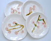 Cherry Blossom Dessert Plates, Hand Painted  Apple Blossom