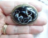 Vintage 1930s to 1940s Gold Antique Tone Brass Black Glass White Swirls Golden Specs Large