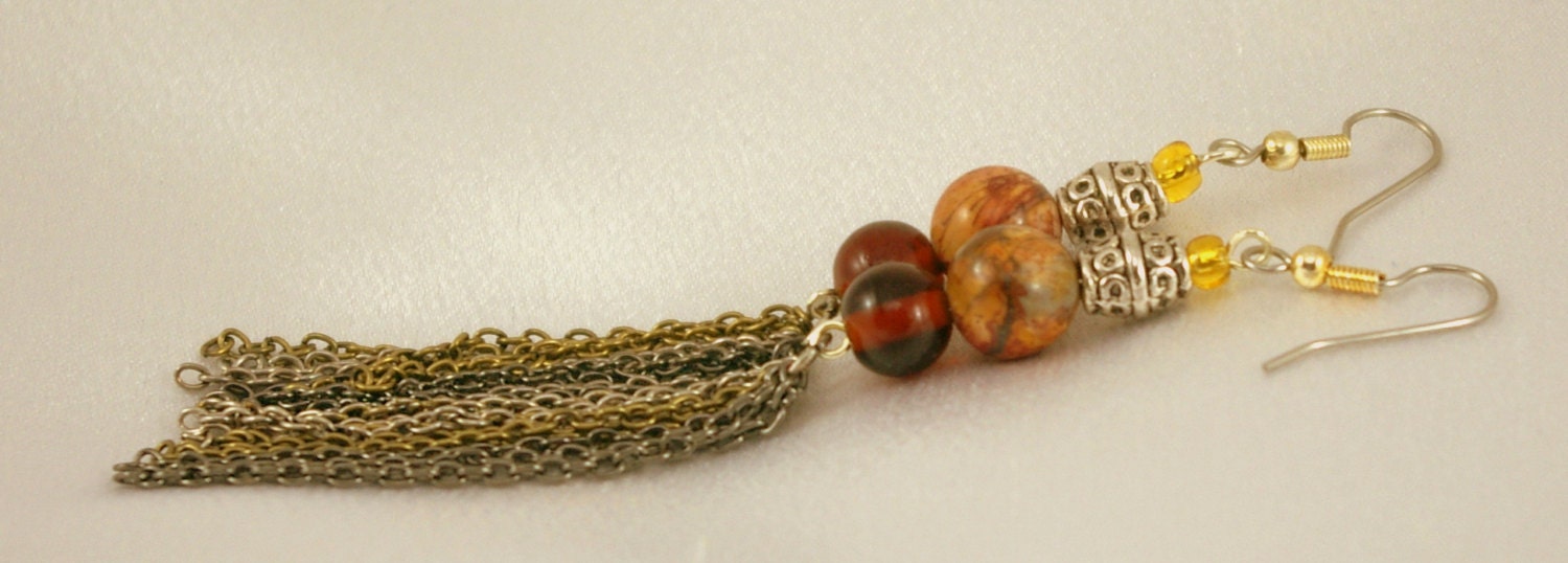 Red Creek Jasper Earrings with Gold & Silver Chain Dangles.  Dangle.  Graceful.