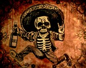 Posada inspired Skeleton 8x10 archival print and other skull works