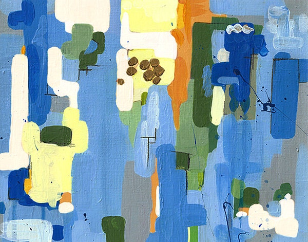 Caribbean Splash - 11x14 print, blue and orange abstract, geometric print, living room art, boys modern bedroom art