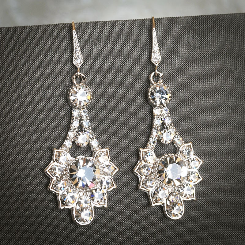 TACEY, Vintage Inspired Bridal Crystal Earrings, Swarovski Crystal Wedding Dangle Earrings, Bridal Chandelier Earrings, Wedding Jewelry