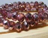 Czech Glass Beads . Pink Mirror . 12 each . Faceted . 8mm x 6mm