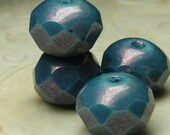 STONE WASHED czech glass rondell bead  6x8mm 12each deep denim blue