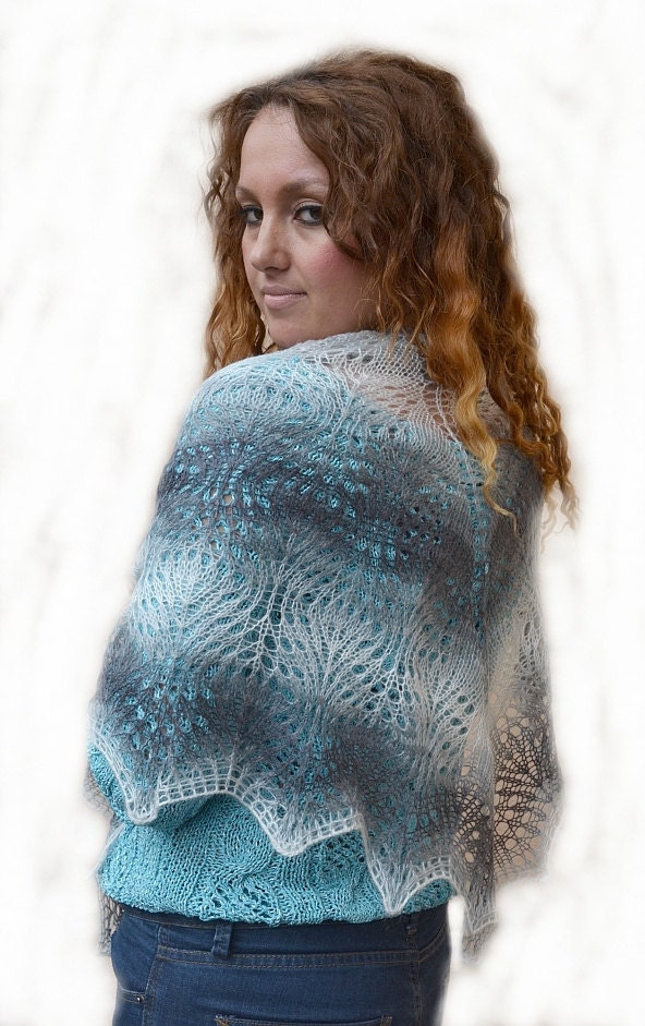 Gray knitted shawl,scraf - very delicate
