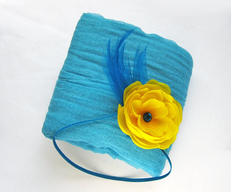 Newborn Wrap - Turquoise Cheesecloth Cheese Cloth Wrap with Headband Baby Headband for Newborn Portrait, Prop Photography, Photo Prop